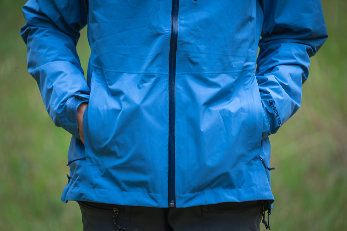 Outdoor Research Aspire II GTX rain jacket (closeup from front)